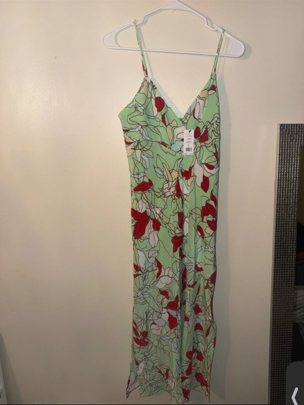 Floral Slip Dress in Mint Green and Red